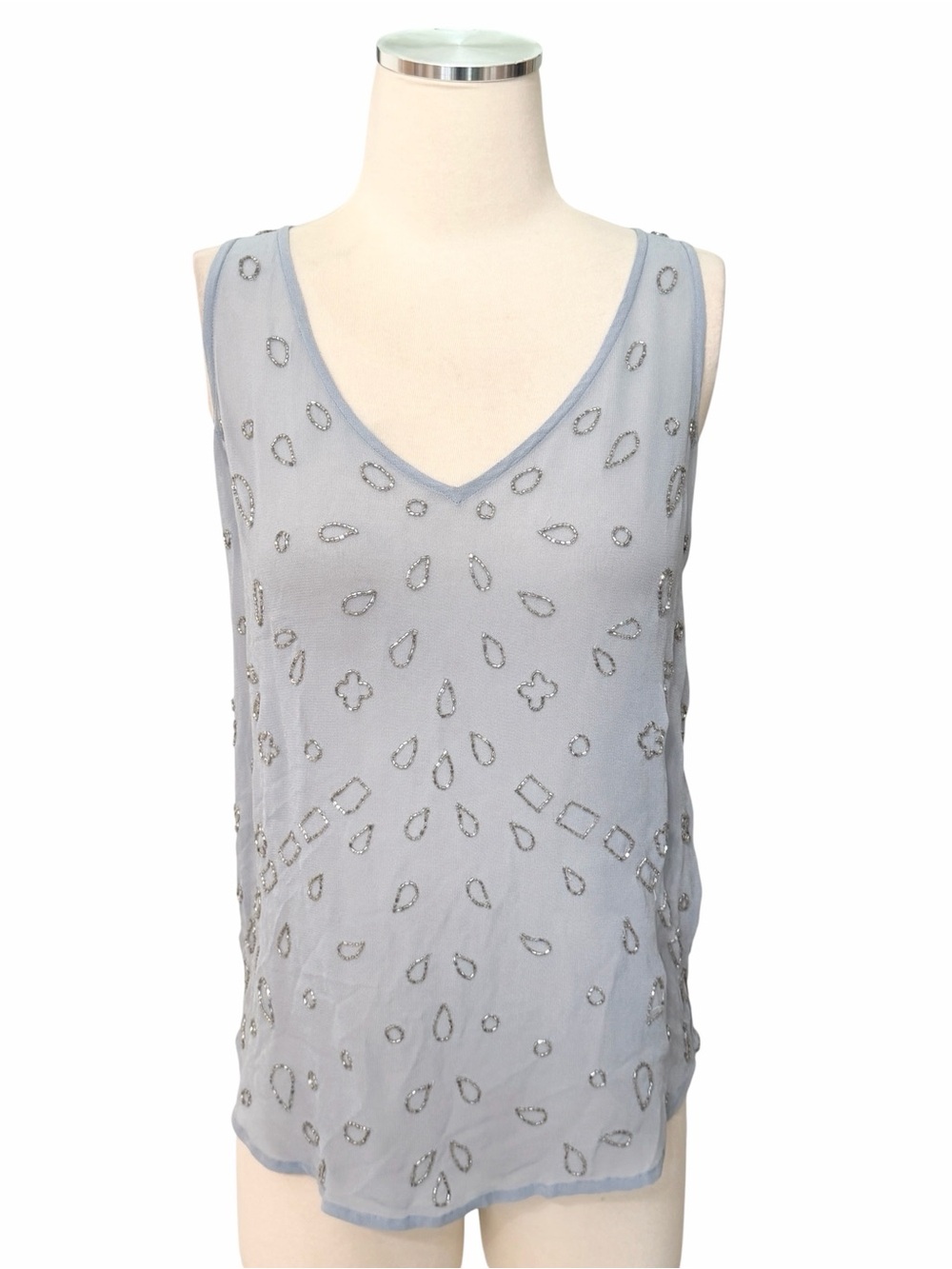 CHAN LUU Anthropologie Sleeveless Beaded V-Neck Women's Top Sz XS